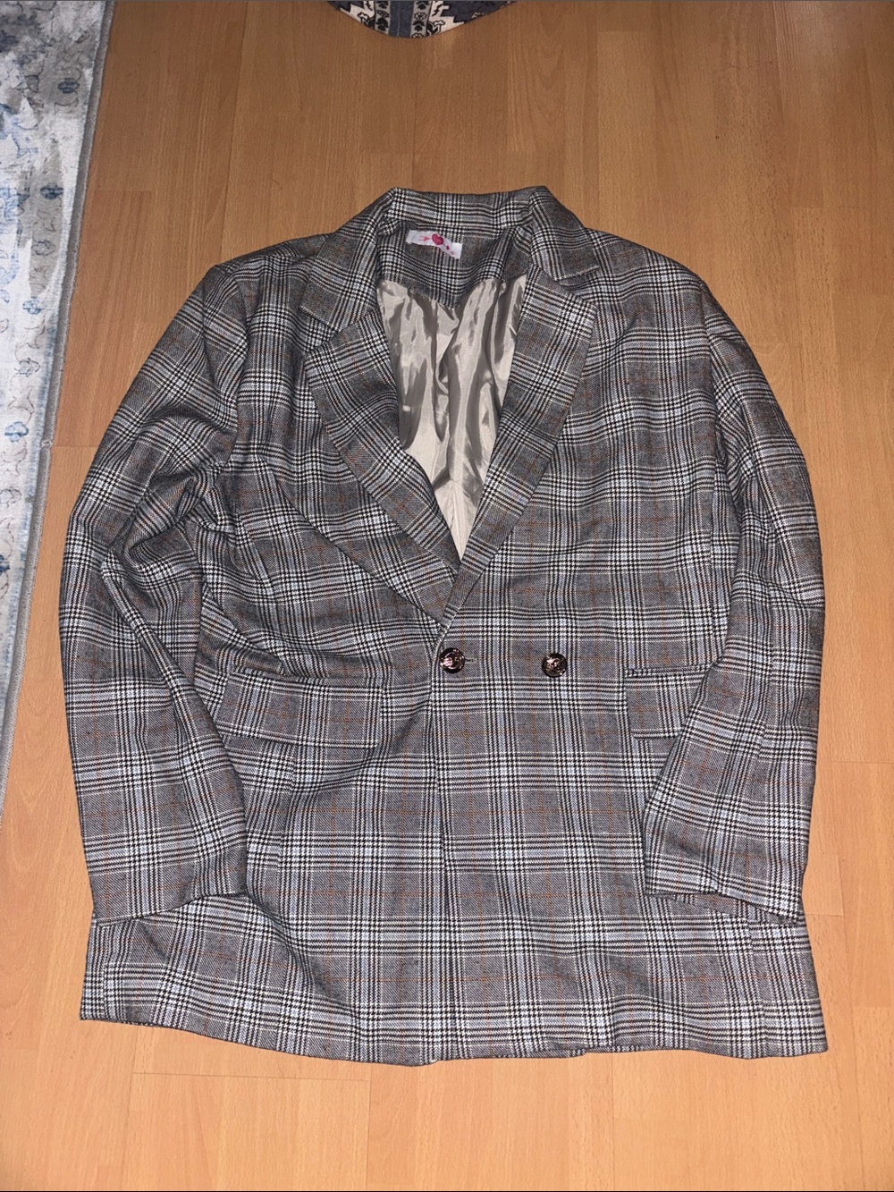 Buddy love Classic Gray Plaid Double-Breasted womens Blazer